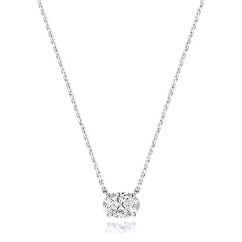 Lab Grown Certified Oval 4 Claw Necklace In 18ct White Gold 