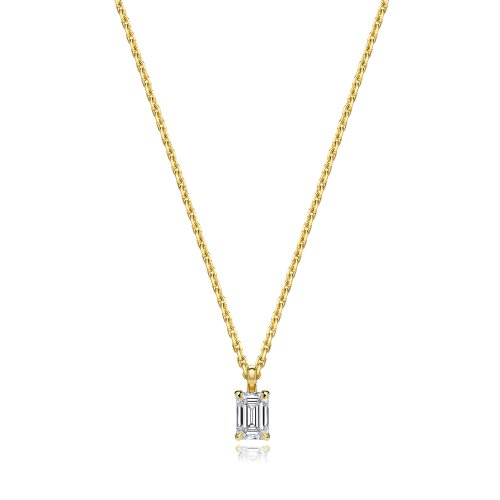 Lab Grown Certified Emerald Cut 4 Claw Necklace In 18ct Gold 