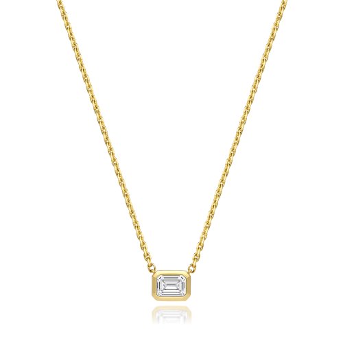 Lab Grown Certified Emerald Cut Rubover Necklace In 18ct Gold 