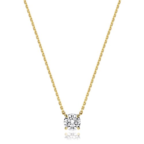 Lab Grown Certified Round 4 Claw Necklace In 18ct Gold 