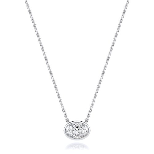 Lab Grown Certified Oval Rubover Necklace In 18ct White Gold 