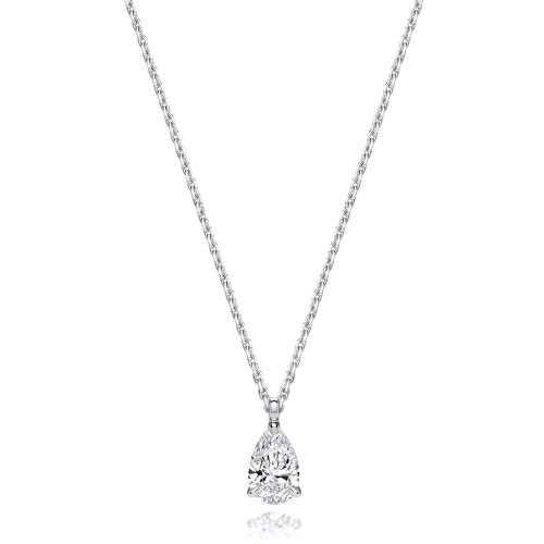Lab Grown Certified Pear Shape 4 Claw Necklace In 18ct Whit 