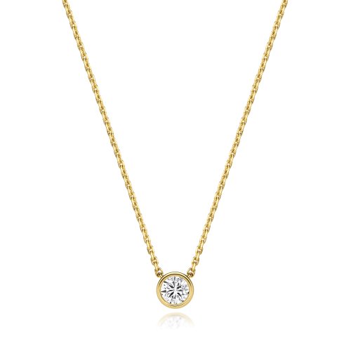 Lab Grown Certified Round Rubover Necklace In 18ct Gold 