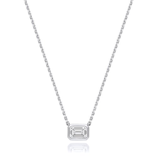 Lab Grown Certified Emerald Cut Rubover Necklace In 18ct White Gold 