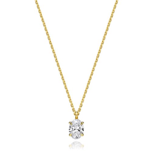 Lab Grown Certified Oval 4 Claw Necklace In 18ct Gold 