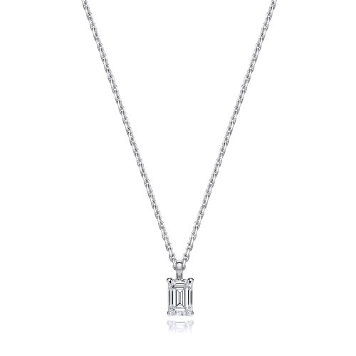 Lab Grown Certified Emerald Cut 4 Claw Necklace In 18ct Whit 