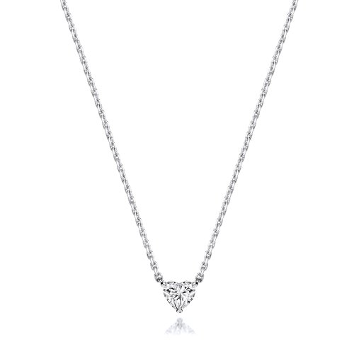 Lab Grown Certified Heart Shape 4 Claw Necklace In 18ct White Gold 