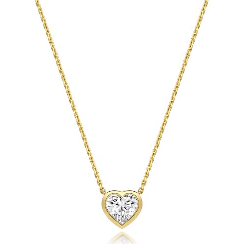 Lab Grown Certified Heart Shape Rubover Necklace In 18ct Gold 