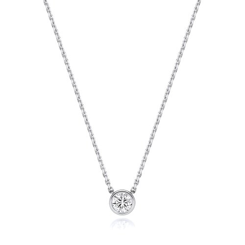 Lab Grown Certified Round Rubover Necklace In 18ct White Gold 