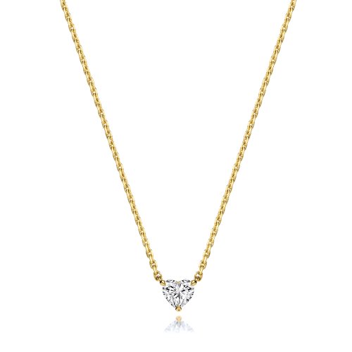 Lab Grown Certified Heart Shape 4 Claw Necklace In 18ct Gold 
