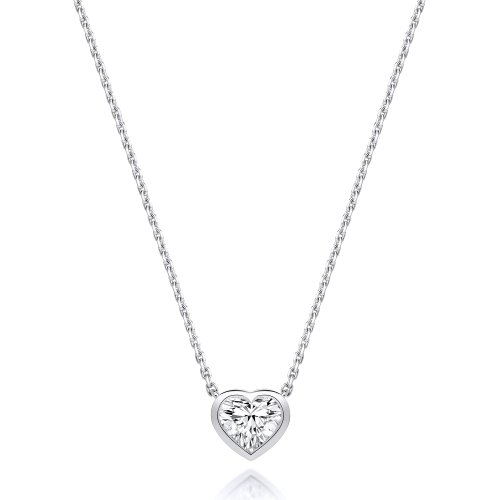 Lab Grown Certified Heart Shape Rubover Necklace In 18ct White Gold 