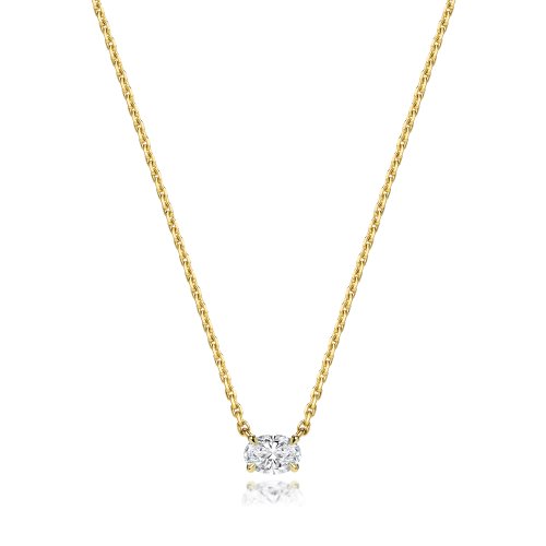 Lab Grown Certified Oval 4 Claw Necklace In 18ct Gold 
