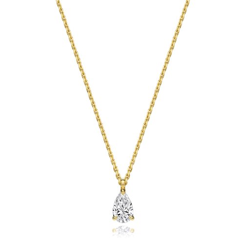 Lab Grown Certified Pear Shape 4 Claw Necklace In 18ct Gold 