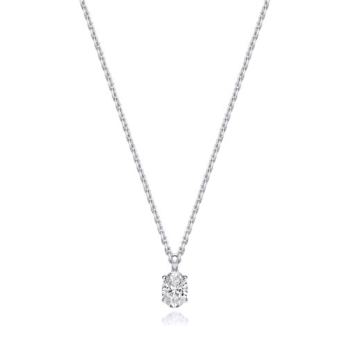 Lab Grown Certified Oval 4 Claw Necklace In 18ct White Gold 