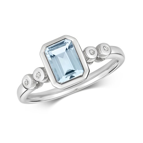Diamond & Aquamarine Ring In 9ct White Gold 
