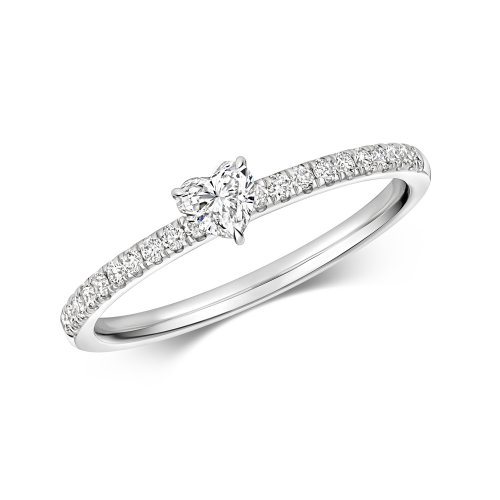 Diamond Heart Shape Solitaire Ring In 18ct White Gold 