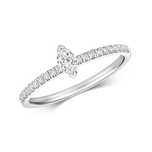 Diamond Marquise Cut Solitaire Ring In 18ct White Gold 