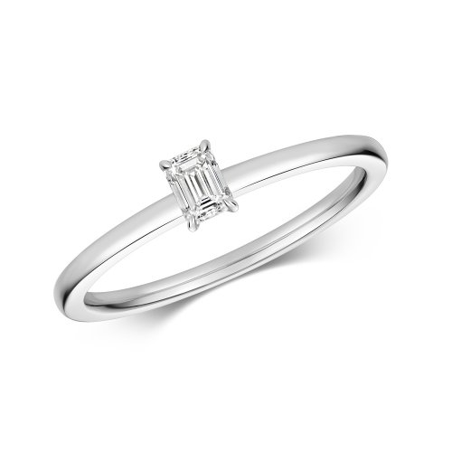 Diamond Emerald Cut Solitaire Ring In 18ct White Gold 