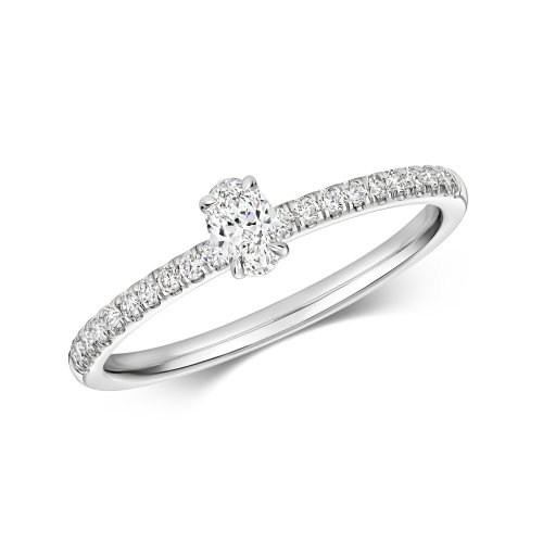 Diamond Oval Cut Solitaire Ring In 18ct White Gold 