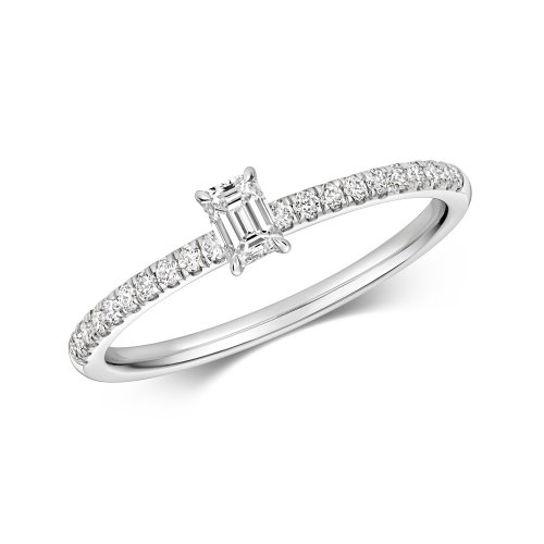 Diamond Emerald Cut Solitaire Ring In 18ct White Gold 