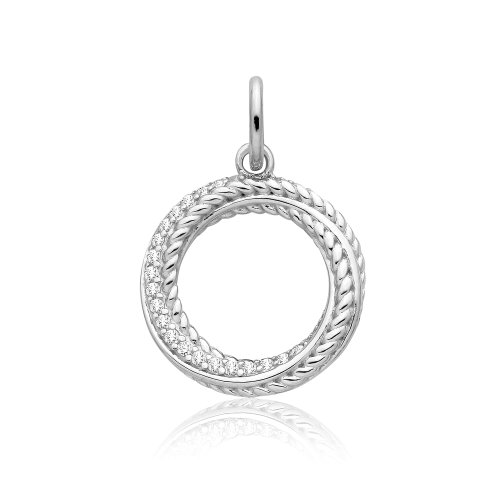 Silver Rhodium Cz Multi Twist Circle Pendant 
