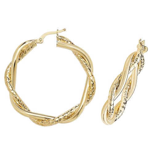 9ct Gold Diamond Cut Entwined Hoops ER988-
