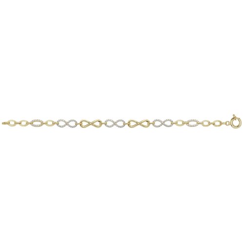 9ct Gold Plain And Cz Infinity Bracelet 
