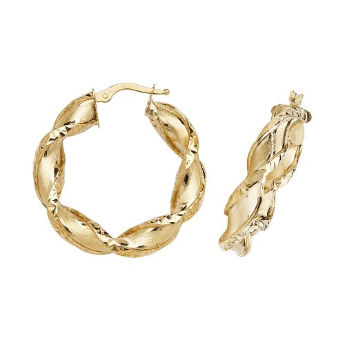 9ct Gold Diamond Cut Twisted Hoops ER990-
