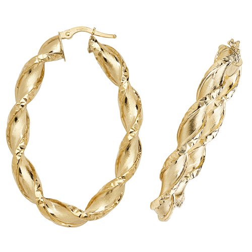 9ct Gold Diamond Cut Twisted Oval Hoops 