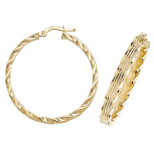 9ct Gold Diamond Cut Twisted Hoops ER995-