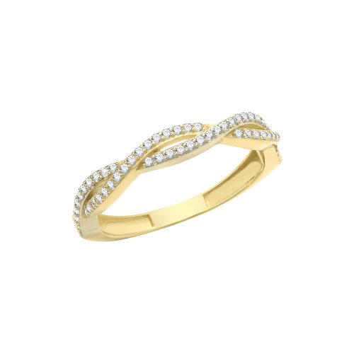 9ct Gold Grain Set Cz Plaited Ring 