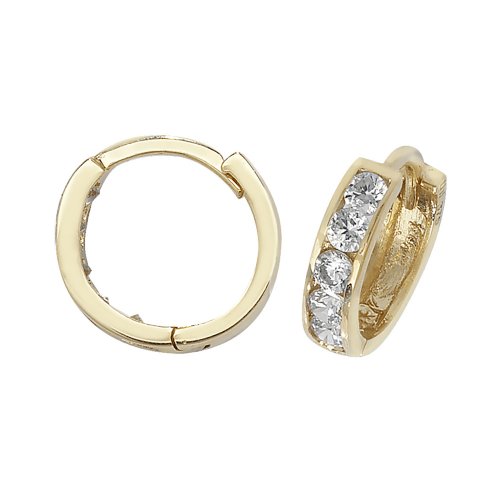 9ct Gold Cz Hinged Hoops 