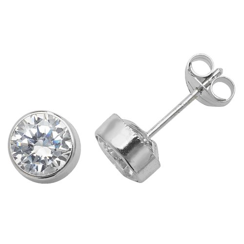9ct White Gold Cz Rubover Studs 