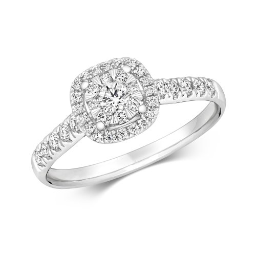 Diamond Brilliant Cushion Halo Ring In 18ct White Gold 
