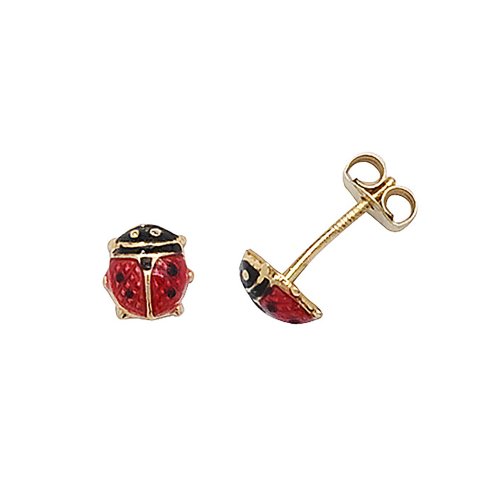 9ct Gold Enamel Ladybird Studs 
