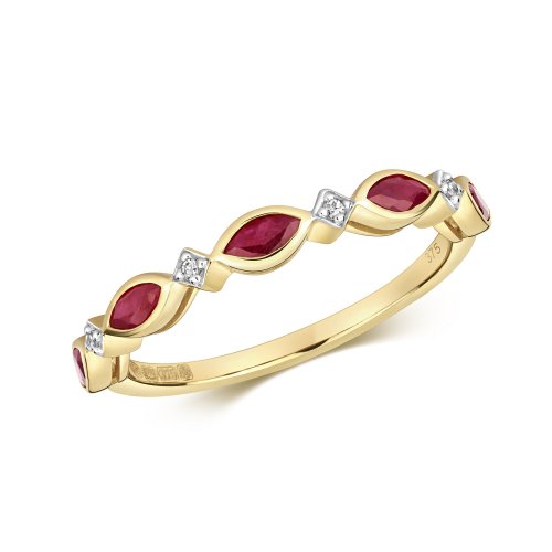Diamond & Ruby Marquise Half Eternity Ring In 9ct Gold 