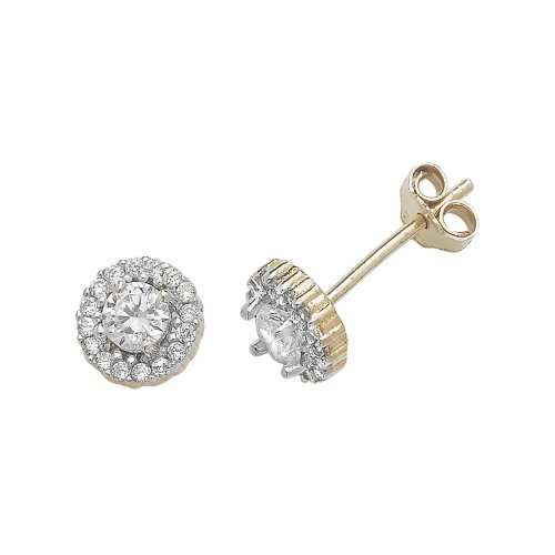 9ct Gold Round Cz Cluster Studs 