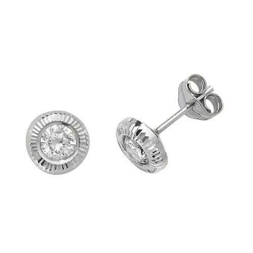 9ct White Gold Cz Bezel Studs 