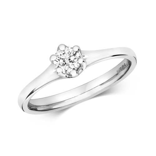 Diamond 6 Claw Set Solitare Engagement Ring In 18ct White Gold 
