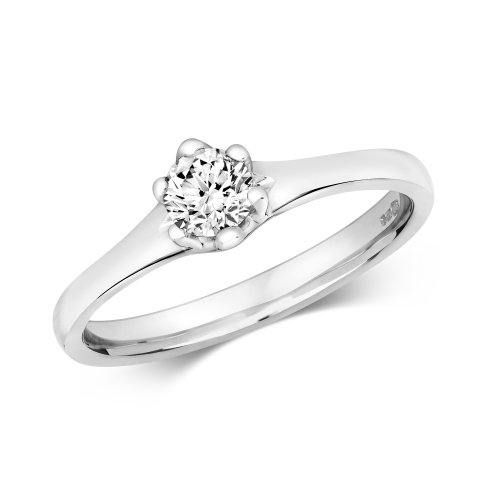 Diamond 6 Claw Set Solitare Engagement Ring In 18ct White Gold 