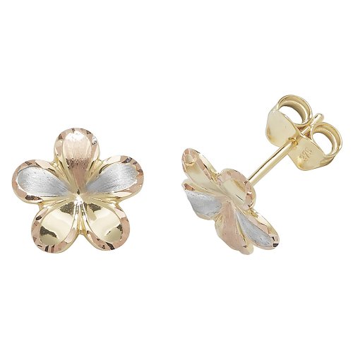 9ct Gold Tricolour Fower  Studs 