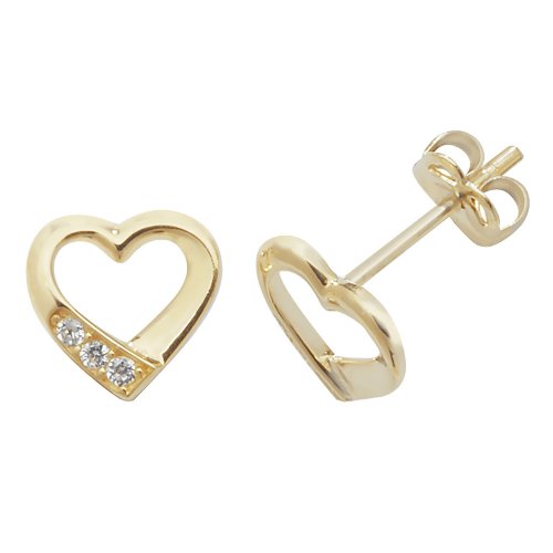 9ct Gold Cz Open Heart Studs 