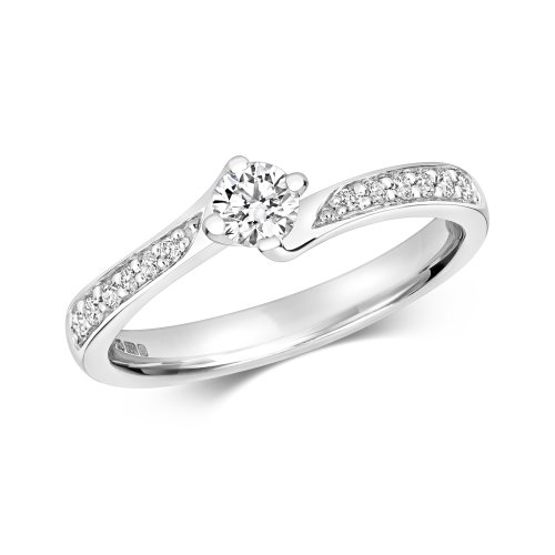 Diamond Solitaire Claw Set With Grain Set Shoulders Ring In 18ct White Gold 