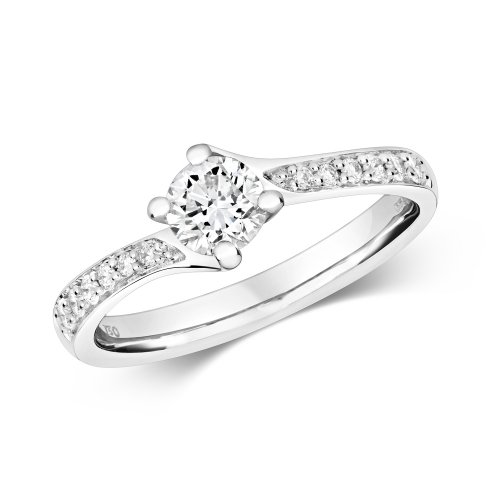 Diamond Solitaire Claw Set With Grain Set Shoulders Ring In 18ct White Gold 