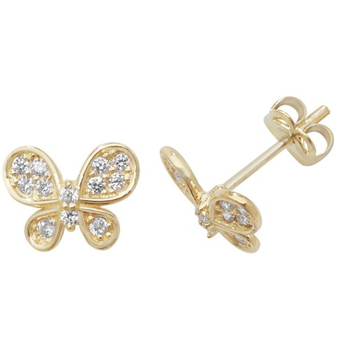 9ct Gold Cz Butterfly Studs 