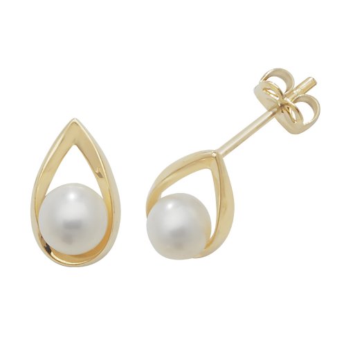 9ct Gold Teardrop And Pearl Studs 