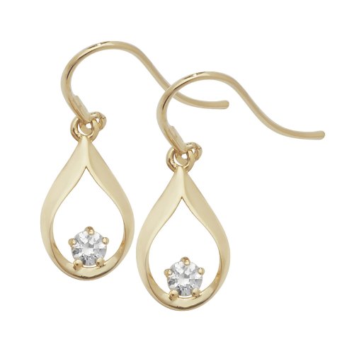 9ct Gold Cz Tear Fish Hook Drops 