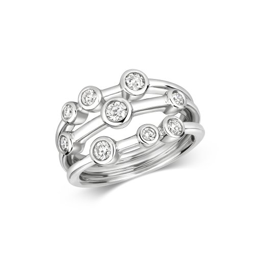 Diamond 3 Row Rubover Ring In 18ct White Gold 