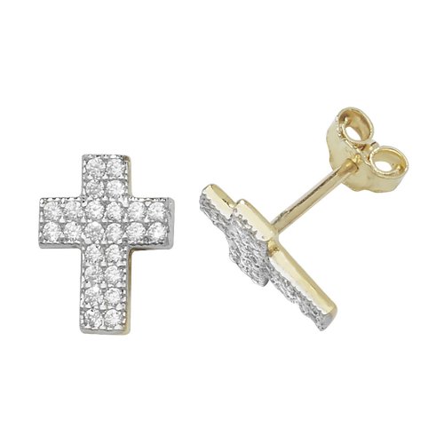 9ct Gold Cz Cross Studs 