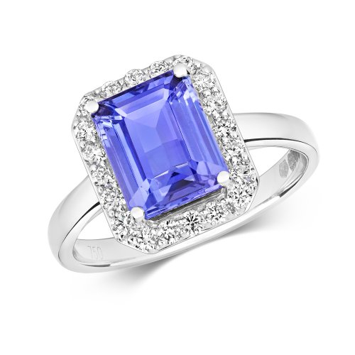Diamond & Tanzanite Octagon Cluster Ring In 18ct White Gold 